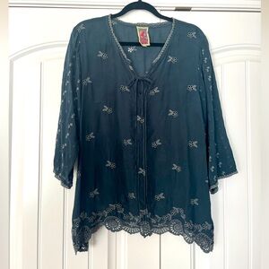 Johnny Was steel blue-grey bohemian blouse - XL - great condition